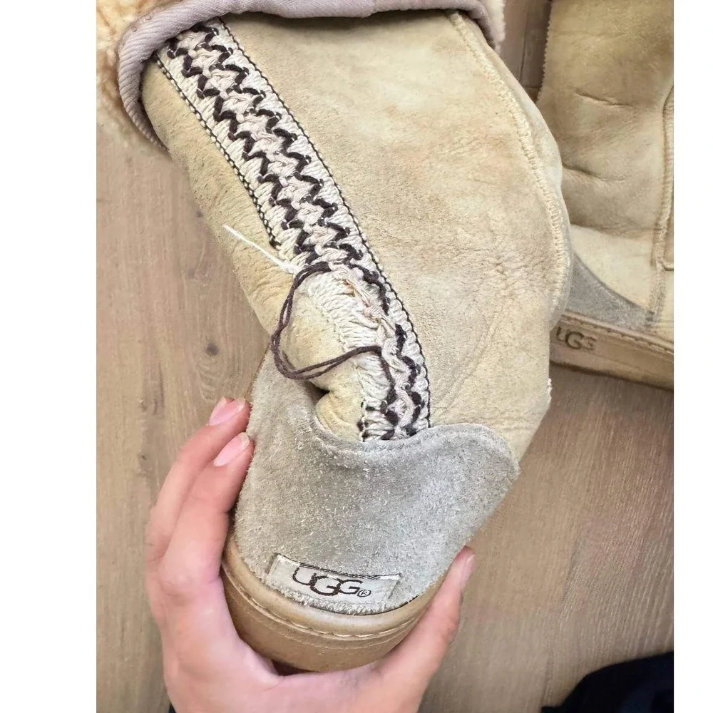 UGG Tall Sheepskin Shearling Fold Over Cuff Boots 13 Vintage Grunge Winter Ski